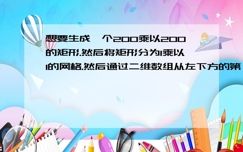 想要生成一个200乘以200的矩形.然后将矩形分为1乘以1的网格.然后通过二维数组从左下方的第一个点开始作为原点（0.0）,给这些网格的顶点赋值如（0.0）（1.1）（2.1）（5.4）（100.100）.直到（