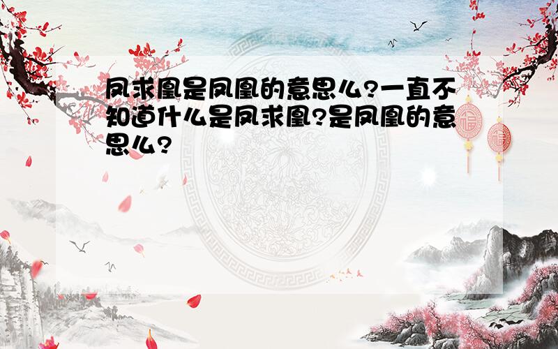 凤求凰是凤凰的意思么?一直不知道什么是凤求凰?是凤凰的意思么?