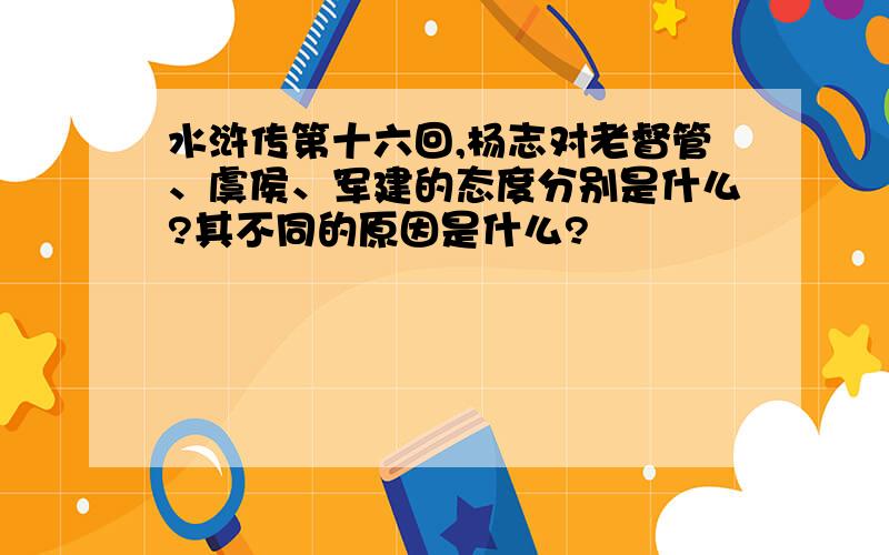 水浒传第十六回,杨志对老督管、虞侯、军建的态度分别是什么?其不同的原因是什么?