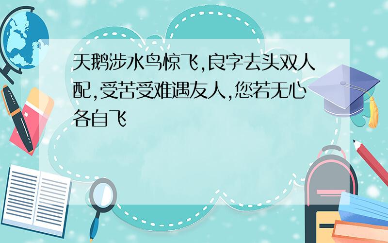 天鹅涉水鸟惊飞,良字去头双人配,受苦受难遇友人,您若无心各自飞