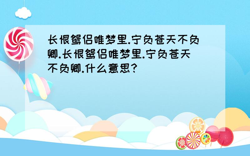 长恨鸳侣唯梦里.宁负苍天不负卿.长恨鸳侣唯梦里.宁负苍天不负卿.什么意思?