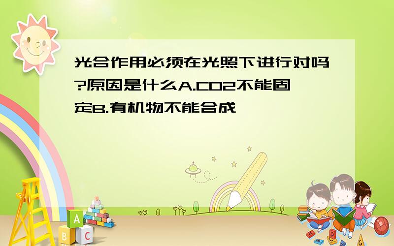 光合作用必须在光照下进行对吗?原因是什么A.CO2不能固定B.有机物不能合成