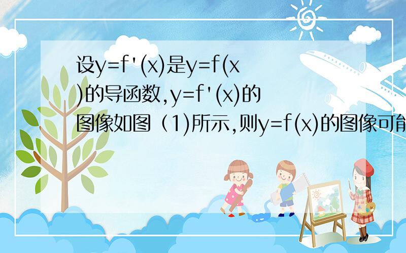 设y=f'(x)是y=f(x)的导函数,y=f'(x)的图像如图（1)所示,则y=f(x)的图像可能是图（2）中的哪一个（ ）