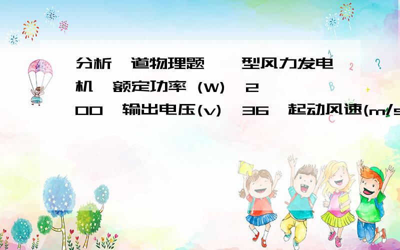 分析一道物理题××型风力发电机  额定功率 (W)  200  输出电压(v)  36  起动风速(m/s)  3  额定风速(m/s)  6  风能利用系数  0.38  问题,若他用这台风力发电机直接给用电器供电,在选择用电器时要注