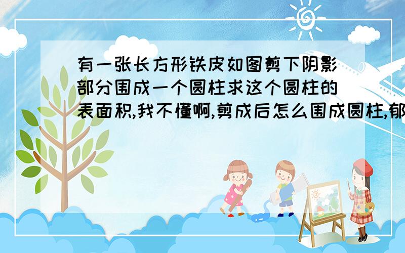 有一张长方形铁皮如图剪下阴影部分围成一个圆柱求这个圆柱的表面积,我不懂啊,剪成后怎么围成圆柱,郁闷啊!