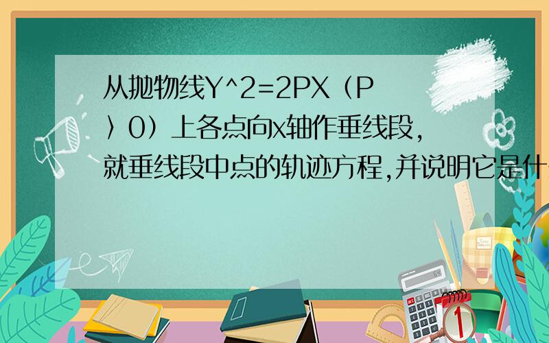 从抛物线Y^2=2PX（P 〉0）上各点向x轴作垂线段,就垂线段中点的轨迹方程,并说明它是什么曲线