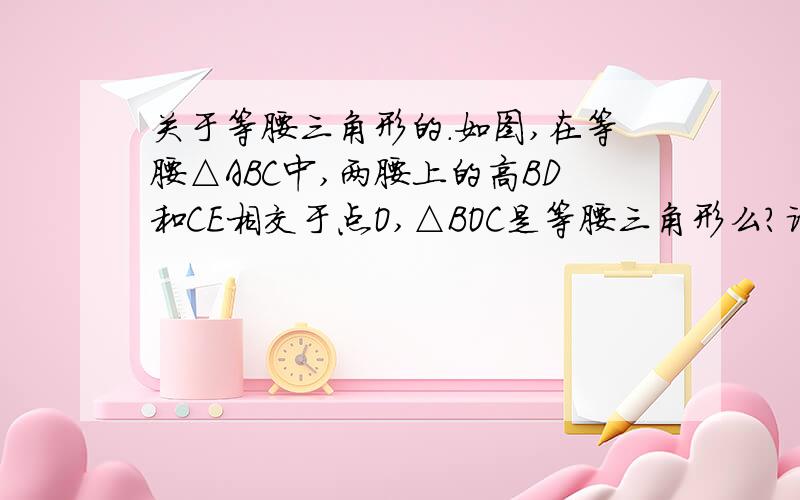 关于等腰三角形的.如图,在等腰△ABC中,两腰上的高BD和CE相交于点O,△BOC是等腰三角形么?请说明理由.