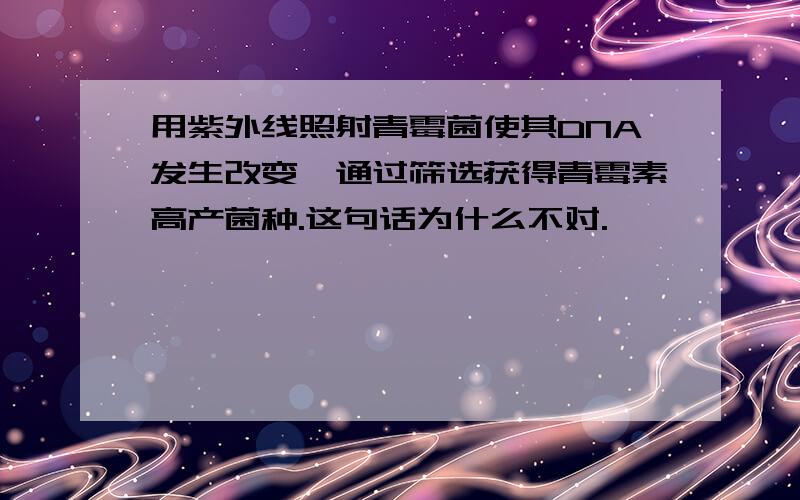 用紫外线照射青霉菌使其DNA发生改变,通过筛选获得青霉素高产菌种.这句话为什么不对.