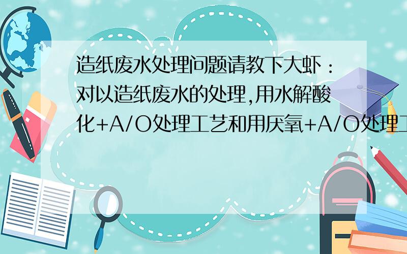 造纸废水处理问题请教下大虾：对以造纸废水的处理,用水解酸化+A/O处理工艺和用厌氧+A/O处理工艺有什么不同之处?对于这种废水适合用上面哪种工艺才能达到良好的处理效果?两个问题请分