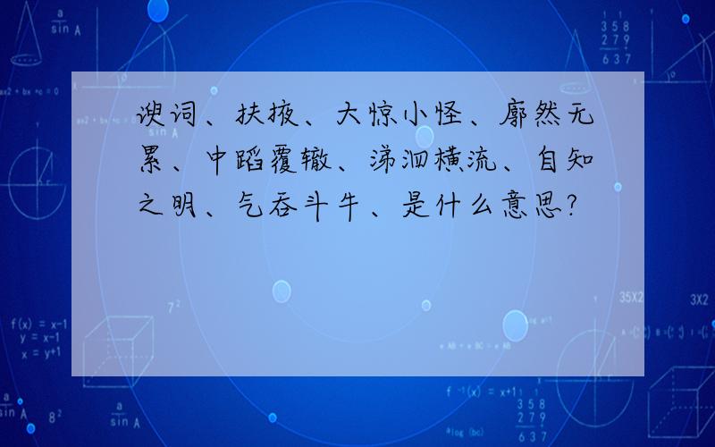 谀词、扶掖、大惊小怪、廓然无累、中蹈覆辙、涕泗横流、自知之明、气吞斗牛、是什么意思?