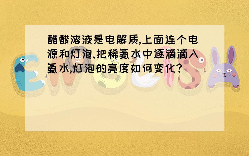 醋酸溶液是电解质,上面连个电源和灯泡.把稀氨水中逐滴滴入氨水,灯泡的亮度如何变化?