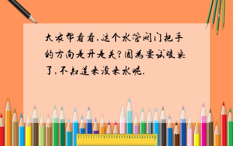 大家帮看看,这个水管阀门把手的方向是开是关?因为要试暖气了,不知道来没来水呢.