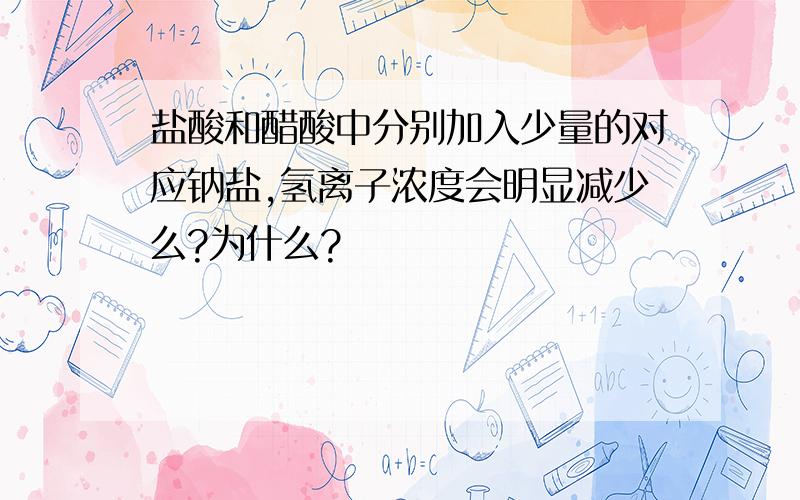 盐酸和醋酸中分别加入少量的对应钠盐,氢离子浓度会明显减少么?为什么?