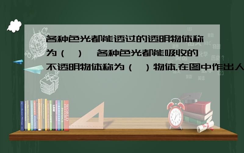 各种色光都能透过的透明物体称为（ ）,各种色光都能吸收的不透明物体称为（ ）物体.在图中作出人眼在窗外能同时看到发光点A和B的范围.（用阴影表示）