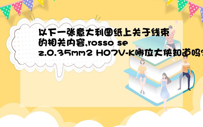 以下一张意大利图纸上关于线束的相关内容,rosso sez.0.35mm2 H07V-K哪位大侠知道吗?