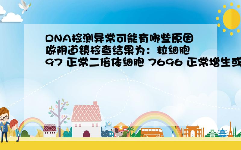 DNA检测异常可能有哪些原因做阴道镜检查结果为：粒细胞 97 正常二倍体细胞 7696 正常增生或疑似病变细胞 101 病变细胞（DL>2.5） 细胞总数 7798 诊断意见：可见少量DNA倍体异常细胞