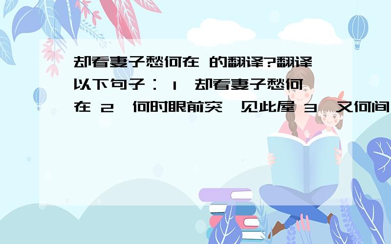 却看妻子愁何在 的翻译?翻译以下句子： 1、却看妻子愁何在 2、何时眼前突兀见此屋 3、又何间焉 4、今日之事何如 5、取吾璧,不予我城,奈何? 6、如太行王屋何 7、水何澹澹山岛竦峙 8、何蓑