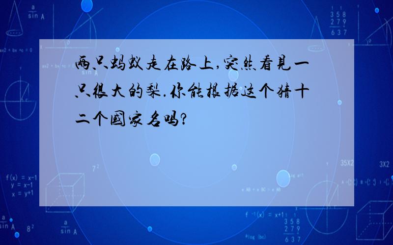 两只蚂蚁走在路上,突然看见一只很大的梨.你能根据这个猜十二个国家名吗?