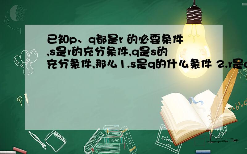 已知p、q都是r 的必要条件,s是r的充分条件,q是s的充分条件,那么1.s是q的什么条件 2.r是q的什么条件 3.p是q的什么条件.