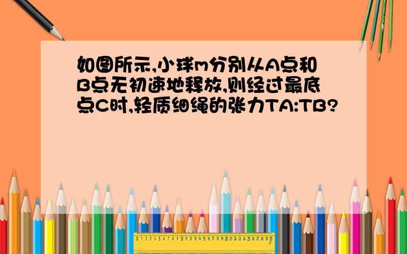 如图所示,小球m分别从A点和B点无初速地释放,则经过最底点C时,轻质细绳的张力TA:TB?