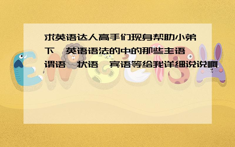 求英语达人高手们现身帮助小弟下,英语语法的中的那些主语,谓语,状语,宾语等给我详细说说啊