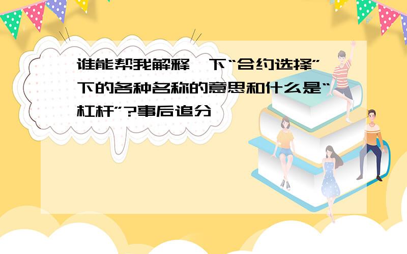 谁能帮我解释一下“合约选择”下的各种名称的意思和什么是“杠杆”?事后追分,