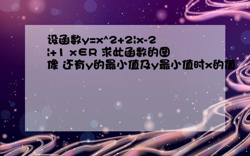 设函数y=x^2+2|x-2|+1 x∈R 求此函数的图像 还有y的最小值及y最小值时x的值