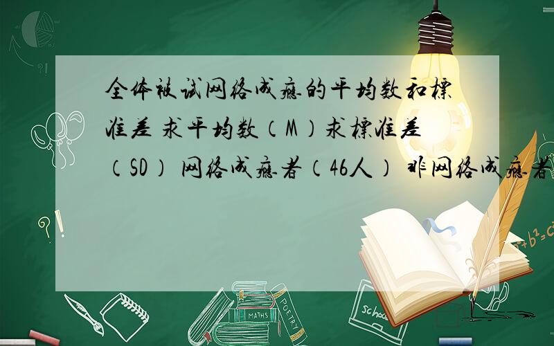 全体被试网络成瘾的平均数和标准差 求平均数（M）求标准差（SD） 网络成瘾者（46人） 非网络成瘾者（317）还有两者的T值,差异和相关的分析?