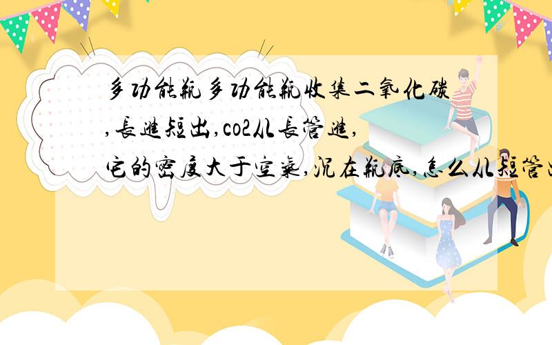 多功能瓶多功能瓶收集二氧化碳,长进短出,co2从长管进,它的密度大于空气,沉在瓶底,怎么从短管出去?