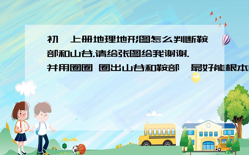 初一上册地理地形图怎么判断鞍部和山谷.请给张图给我谢谢.并用圈圈 圈出山谷和鞍部,最好能根本的了解.