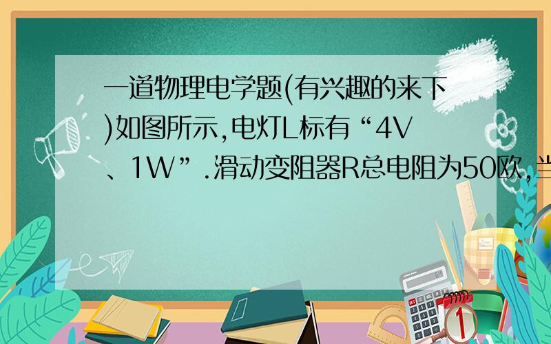 一道物理电学题(有兴趣的来下)如图所示,电灯L标有“4V、1W”.滑动变阻器R总电阻为50欧,当滑片P滑至某位置时,L恰好正常发光,此时安培表示数为0.45安,由于外电路发生故障,电灯L突然熄灭,此时