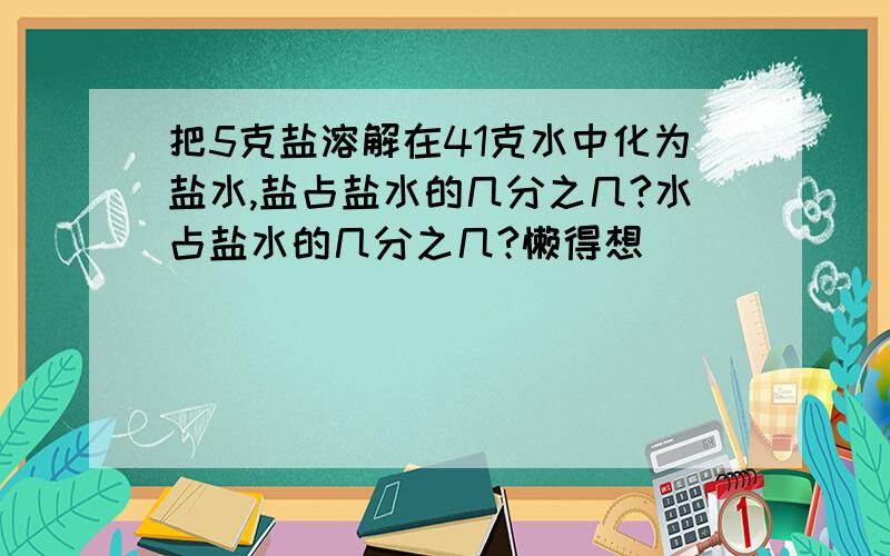 把5克盐溶解在41克水中化为盐水,盐占盐水的几分之几?水占盐水的几分之几?懒得想