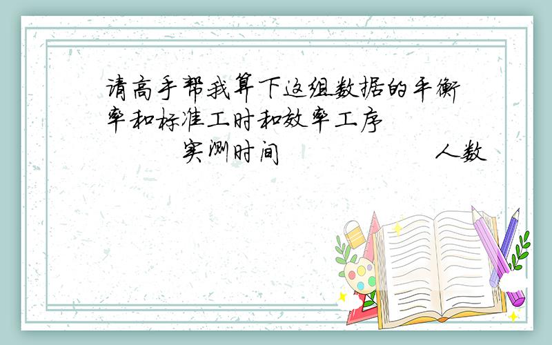 请高手帮我算下这组数据的平衡率和标准工时和效率工序　　　　　　实测时间　　　　　　人数　　　　　　　　CT1 32 1 322 74 2 373 300 10 304 34 1 345 60 2 30合计　　　　　　　500 16 163