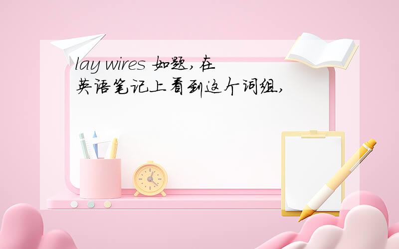 lay wires 如题,在英语笔记上看到这个词组,