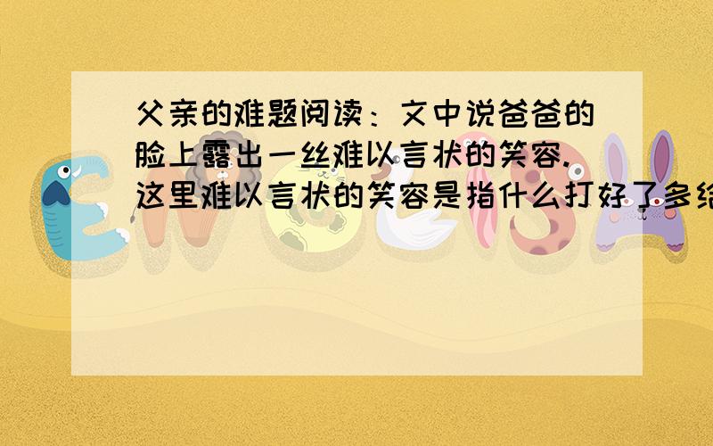 父亲的难题阅读：文中说爸爸的脸上露出一丝难以言状的笑容.这里难以言状的笑容是指什么打好了多给分