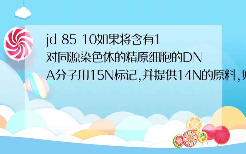 jd 85 10如果将含有1对同源染色体的精原细胞的DNA分子用15N标记,并提供14N的原料,则该精原细胞产生的四个精子中没有放射性同位素15N的有为什么是 0个啊