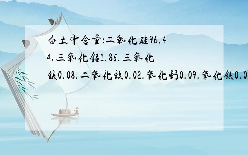 白土中含量：二氧化硅96.44,三氧化铝1.85.三氧化铁0.08.二氧化钛0.02.氧化钙0.09.氧化镁0.06.氧化钾0.06.氧化钠0.05.烧失量0.71请问有人要买吗?