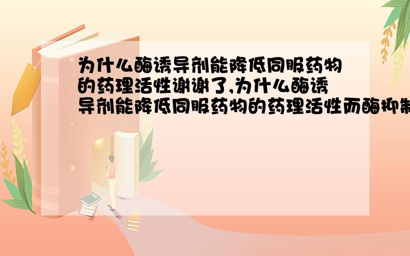 为什么酶诱导剂能降低同服药物的药理活性谢谢了,为什么酶诱导剂能降低同服药物的药理活性而酶抑制剂作用与之相反,顺便举例,