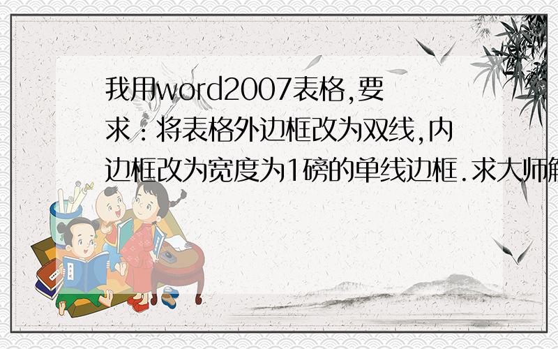 我用word2007表格,要求：将表格外边框改为双线,内边框改为宽度为1磅的单线边框.求大师解决,