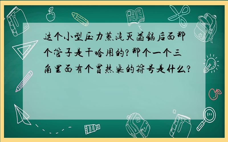 这个小型压力蒸汽灭菌锅后面那个管子是干啥用的?那个一个三角里面有个冒热气的符号是什么?