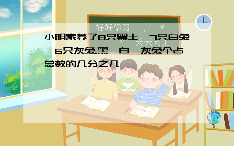 小明家养了8只黑土,7只白兔,6只灰兔.黑、白、灰兔个占总数的几分之几