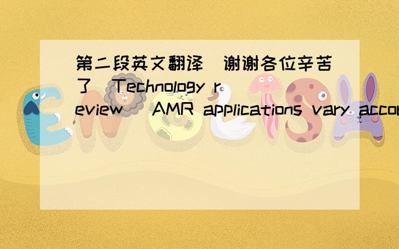 第二段英文翻译（谢谢各位辛苦了）Technology review   AMR applications vary according to the communication units used. Communication units are the most important units for AMR, because the success and the robustness of AMR application d