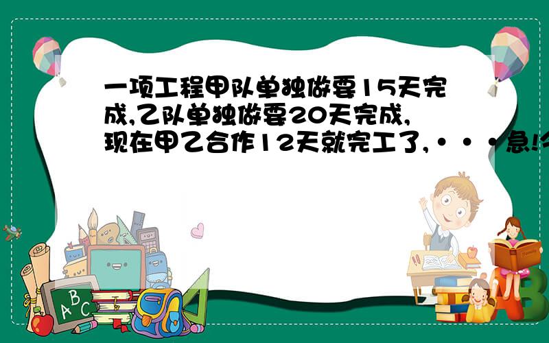 一项工程甲队单独做要15天完成,乙队单独做要20天完成,现在甲乙合作12天就完工了,···急!今天就要!一项工程甲队单独做要15天完成,乙队单独做要20天完成,现在甲乙合作12天就完工了,这段时