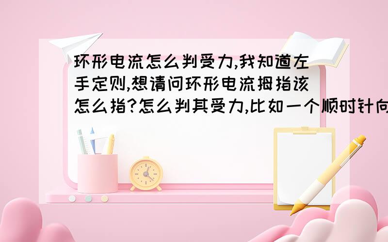 环形电流怎么判受力,我知道左手定则,想请问环形电流拇指该怎么指?怎么判其受力,比如一个顺时针向里磁场的环形电流怎么用手摆出大拇指指向里表示他的立指向里