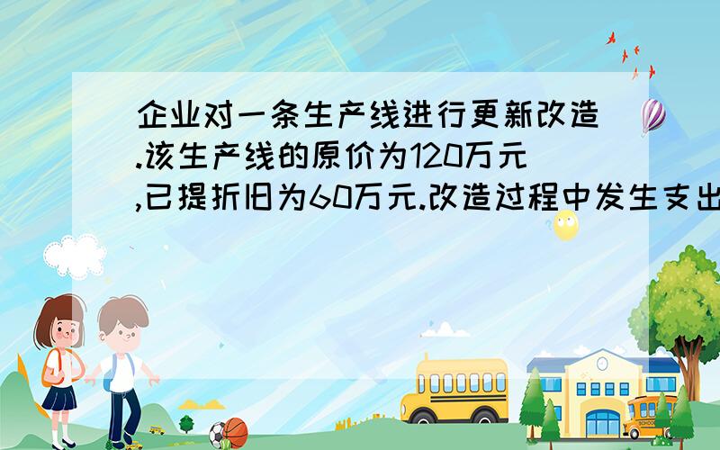 企业对一条生产线进行更新改造.该生产线的原价为120万元,已提折旧为60万元.改造过程中发生支出30万元,被替换部分的账面原值15万元.该生产线更新改造后的成本为（ ）万元.A.65　　B.82.5