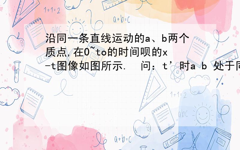 沿同一条直线运动的a、b两个质点,在0~to的时间呗的x-t图像如图所示.  问：t’时a b 处于同一位置为什么速度都是0?注;纵轴上2个数据分别为5和 －5