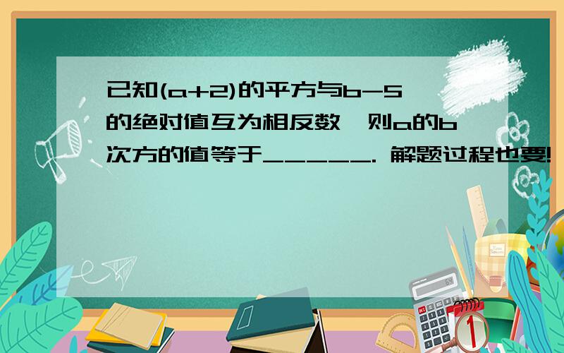 已知(a+2)的平方与b-5的绝对值互为相反数,则a的b次方的值等于_____. 解题过程也要!