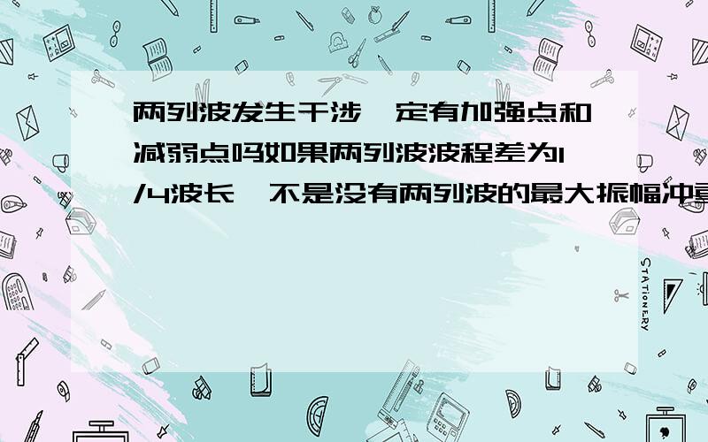 两列波发生干涉一定有加强点和减弱点吗如果两列波波程差为1/4波长,不是没有两列波的最大振幅冲重合点吗?