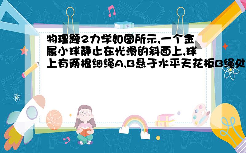 物理题2力学如图所示,一个金属小球静止在光滑的斜面上,球上有两根细绳A,B悬于水平天花板B绳处于竖直位置,则下列说法正确的是A金属小球一定受到4个力的作用B金属小球可能受到3个力的作