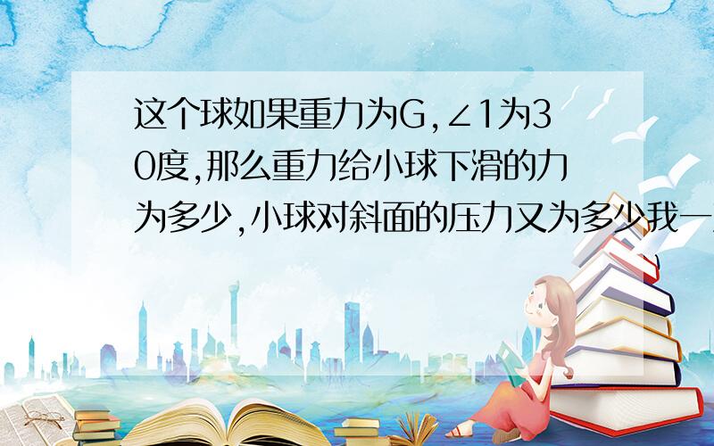 这个球如果重力为G,∠1为30度,那么重力给小球下滑的力为多少,小球对斜面的压力又为多少我一直以为下滑的力为G/sin30°,但今天做有个题时它却说是G*sin30°